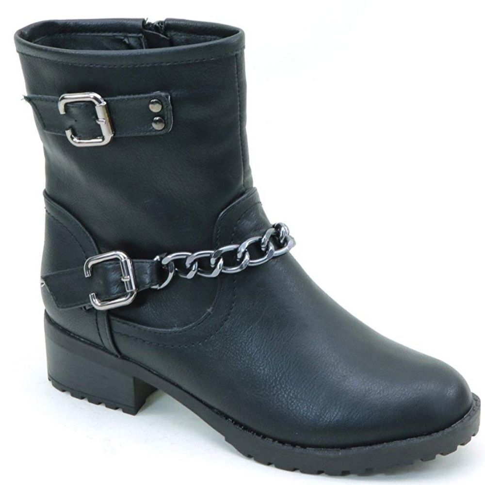 Bolaro Vegan Leather Biker Moto Anklet Chain Combat‎ Lug Sole Goth Punk Womens 6